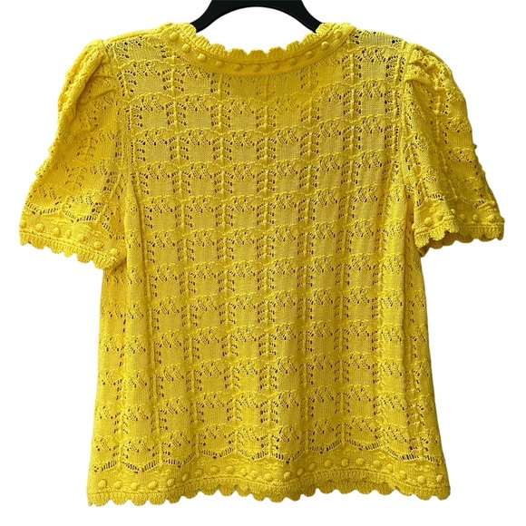 NWT Anthropologie Pointelle Sweater Scallop Hem Knit Maize Yellow Gold Size XL - Picture 3 of 13